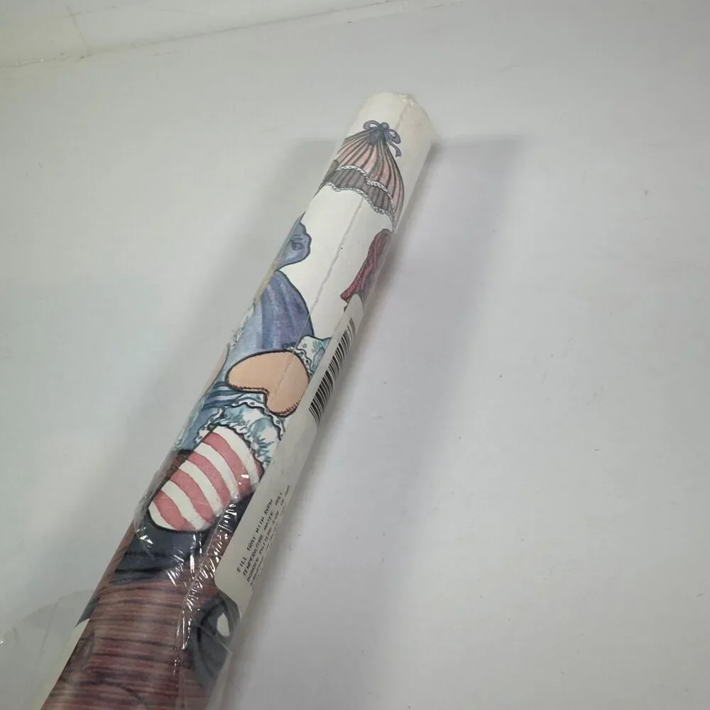 Vtg Raggedy Ann Pre-Pasted Wallpaper Rag Dolls 5 Yards Spool Kids Room Cute